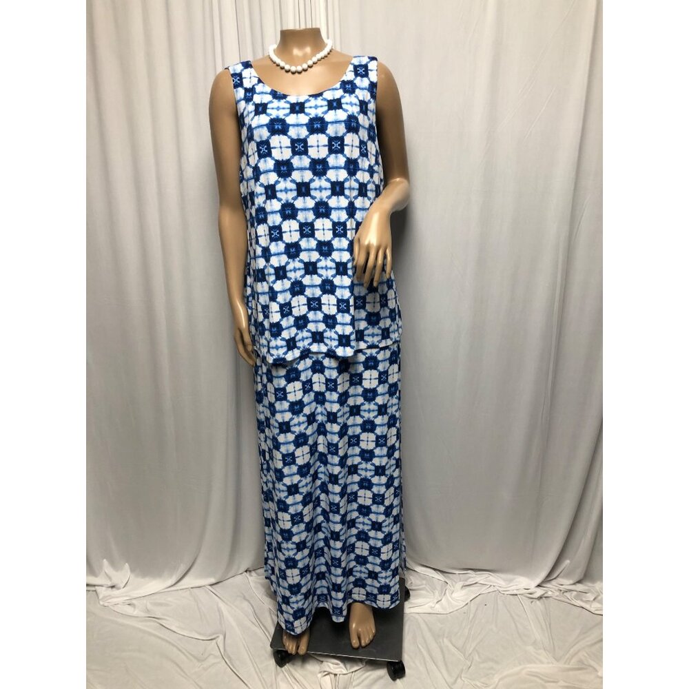 Rafaella Maxi Dress Womens Size Large Blue White Sleeveless Layered Stretchy